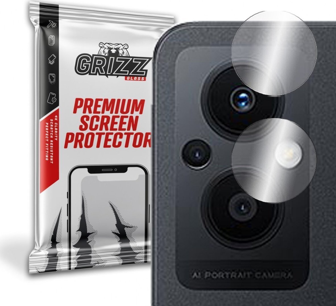 Set 2 pachete folii protectie camera foto GrizzGlass HybridGlass pentru Oppo Reno7 Z 5G, Sticla, Transparent