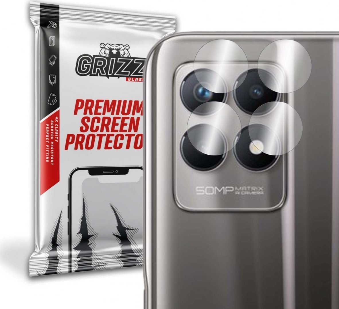 Folie de protectie camera foto Grizz Glass, Sticla hibrida, Compatibil Realme 8i, Transparent