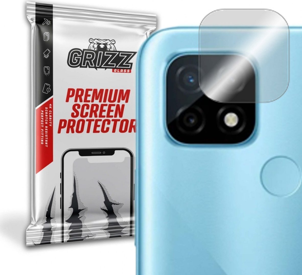 Folie de protectie camera foto Grizz Glass, Sticla hibrida, Compatibil RealMe C21, Transparent