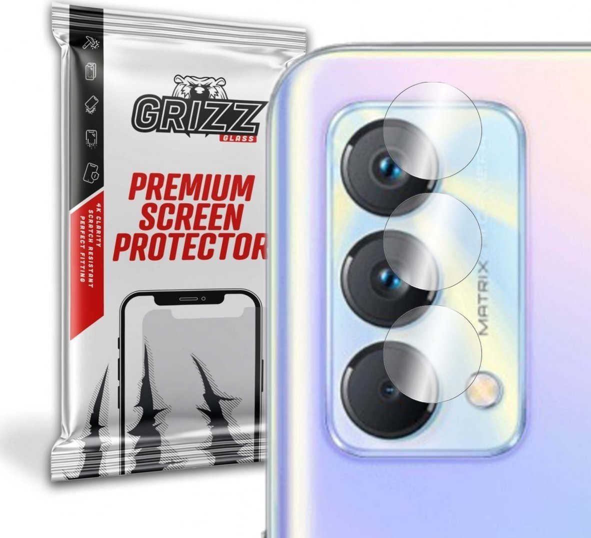 Folie de protectie camera foto, Grizz Glass, Sticla hibrida, Compatibil Realme GT, Transparent
