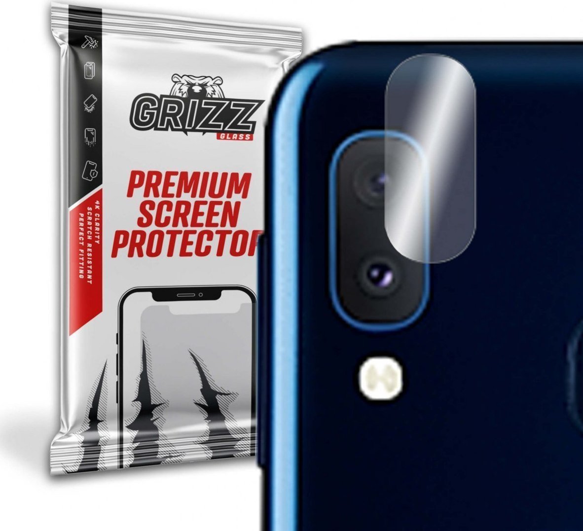 Folie de protectie camera foto, Grizz Glass, Sticla hibrida, Compatibil Samsung Galaxy A20e, Transparent