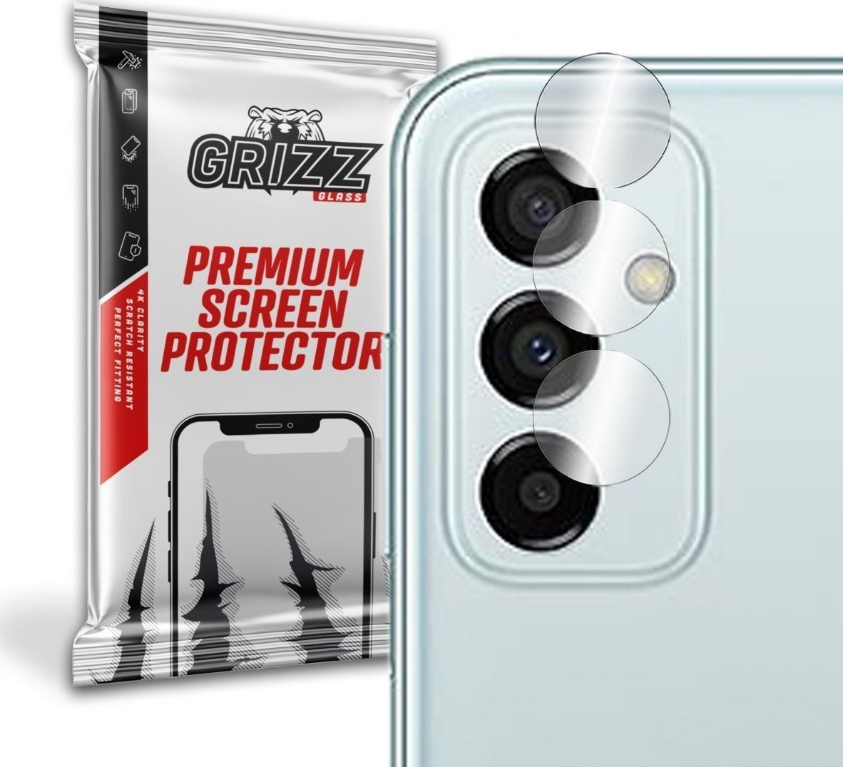 Set 2 pachete folii protectie camera foto GrizzGlass HybridGlass pentru Samsung Galaxy M23, Sticla, Transparent