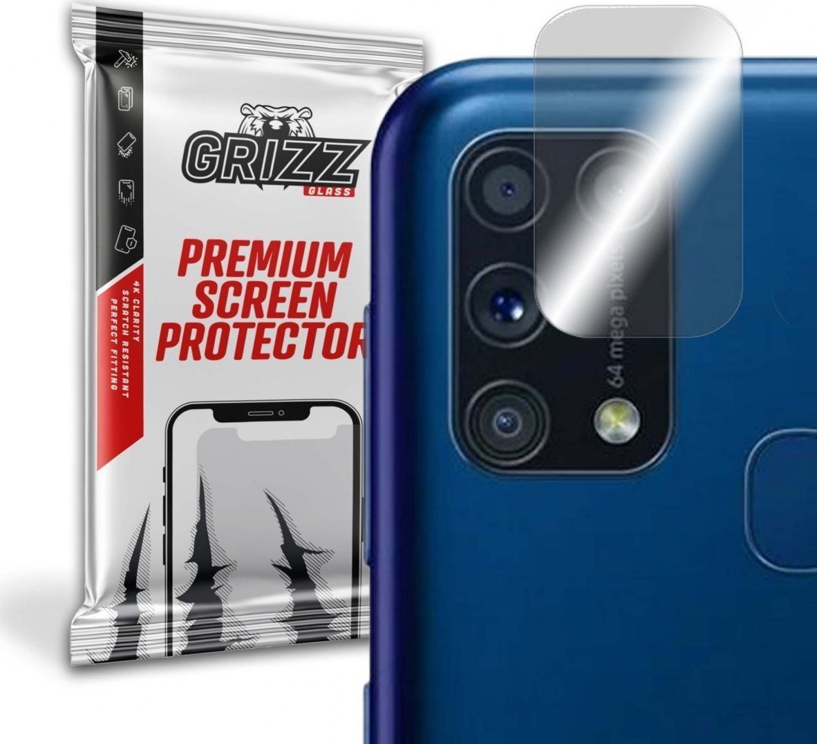 Folie de protectie camera foto, Grizz Glass, Sticla hibrida, Compatibil Samsung Galaxy M31 Prime, Transparent