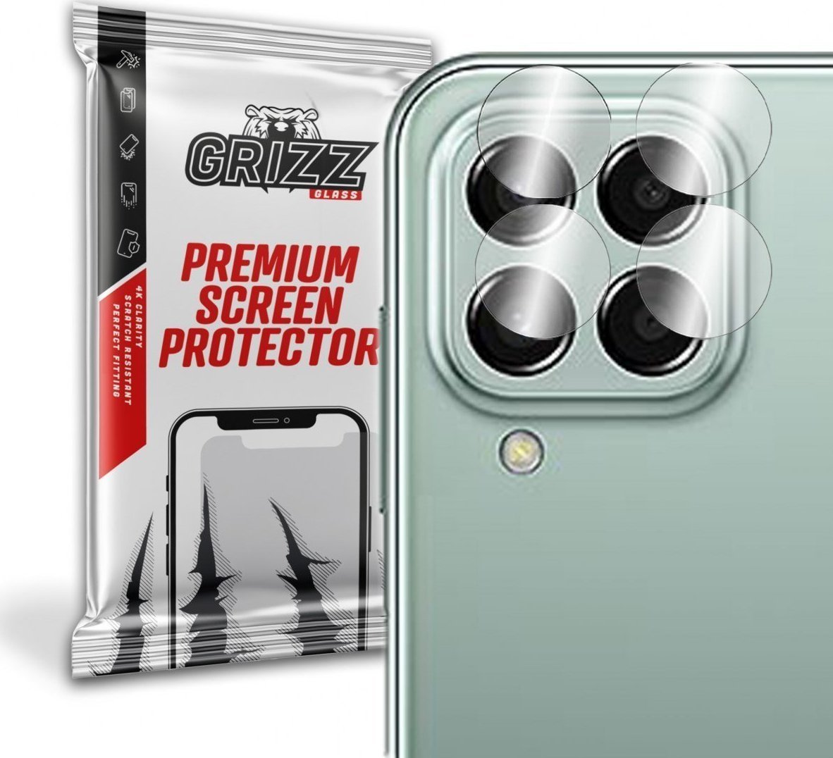 Set 2 pachete folii protectie camera foto GrizzGlass HybridGlass pentru Samsung Galaxy M33, Sticla, Transparent