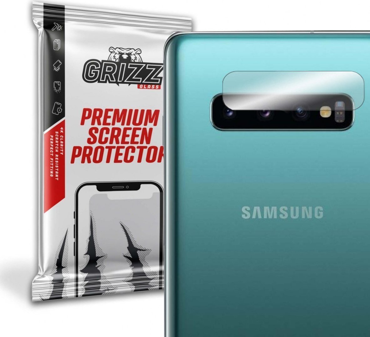 Folie de protectie camera foto, Grizz Glass, Sticla hibrida, Compatibil Samsung Galaxy S10 Plus, Transparent