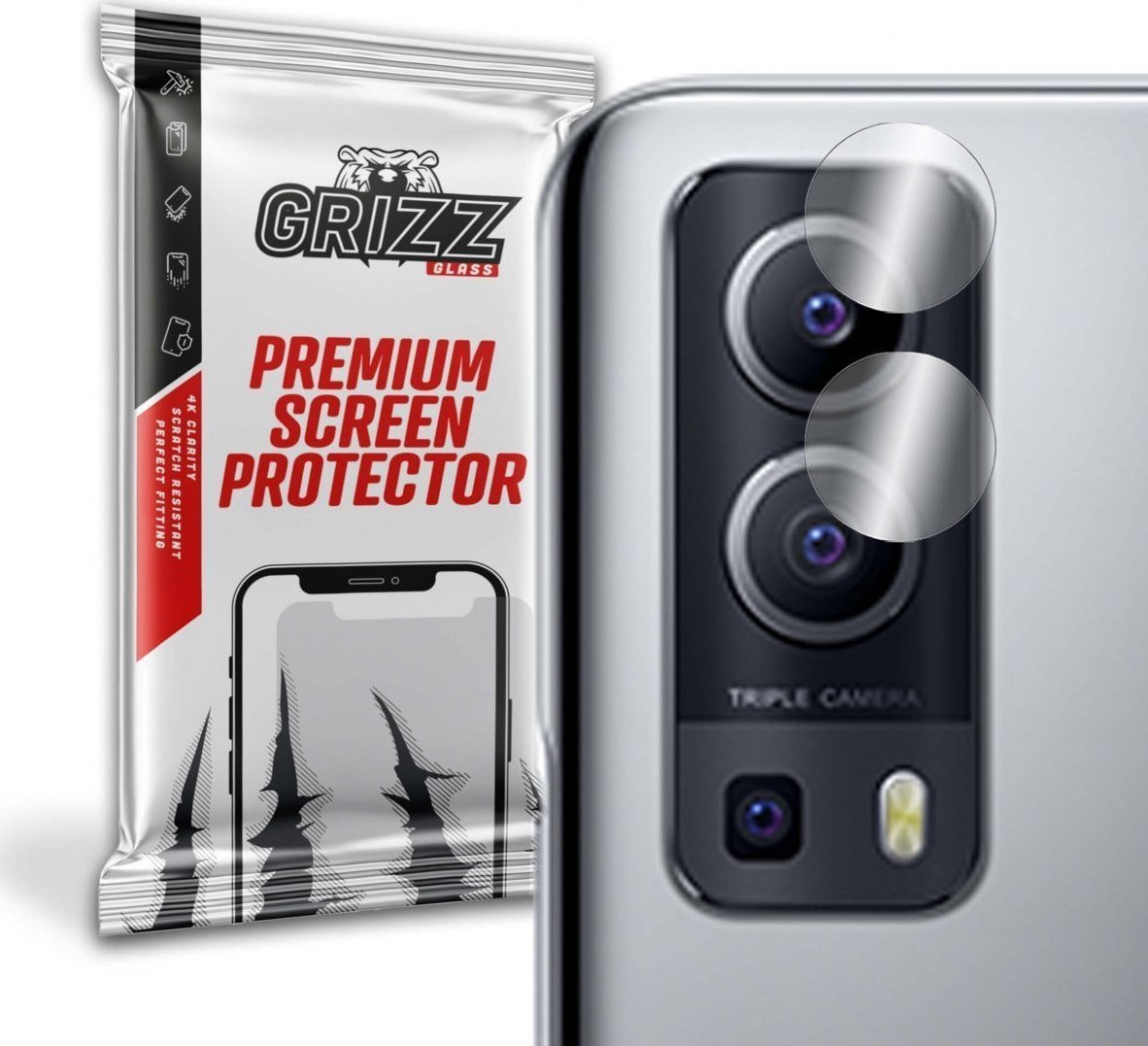 Folie de protectie camera foto, Grizz Glass, Sticla hibrida, Compatibil Vivo Y52 5G, Transparent