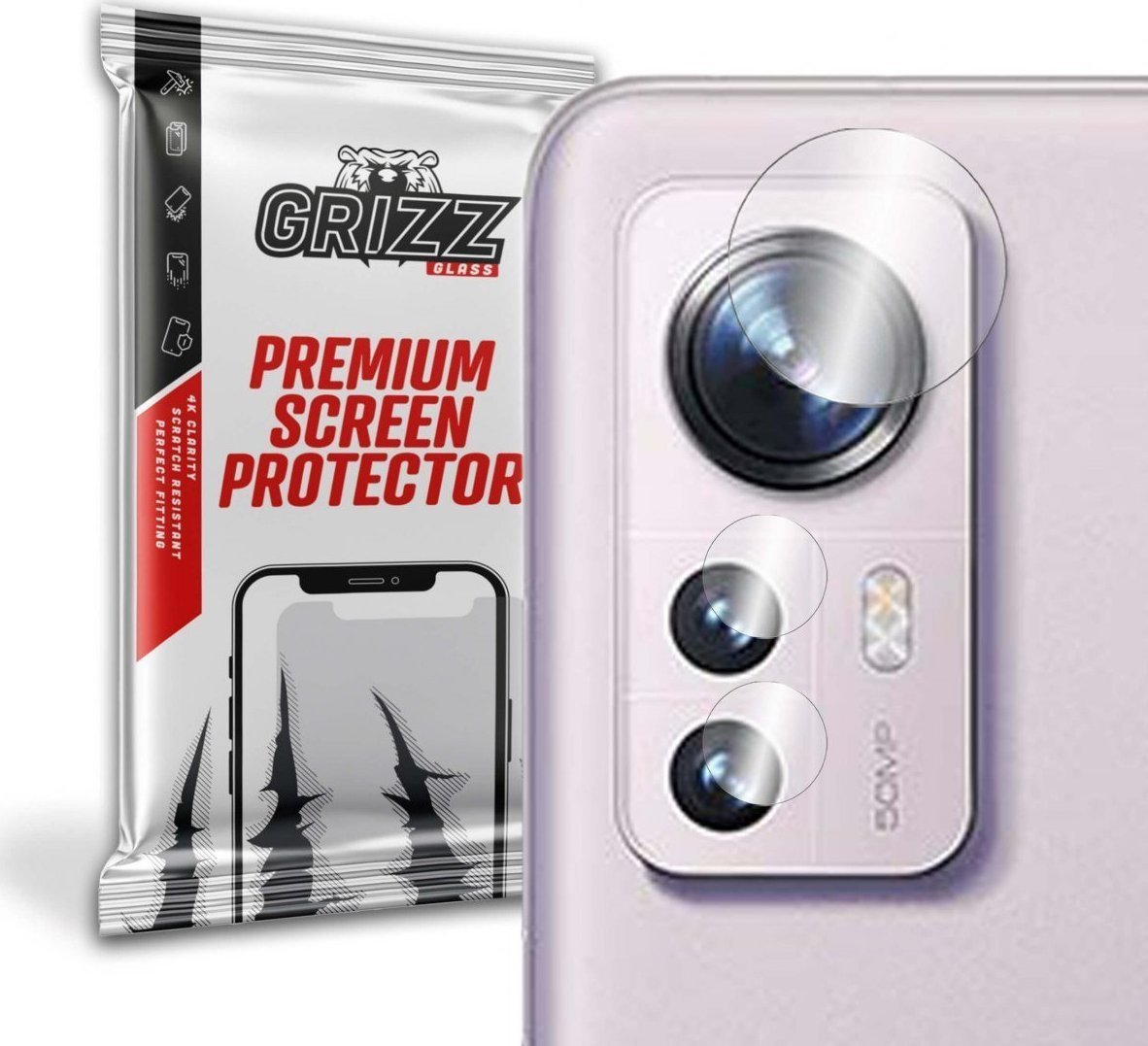 Folie de protectie camera foto, GrizzGlass HybridGlass Camera de sticla hibrida pentru lentile pentru Xiaomi 12 Pro, Transparent