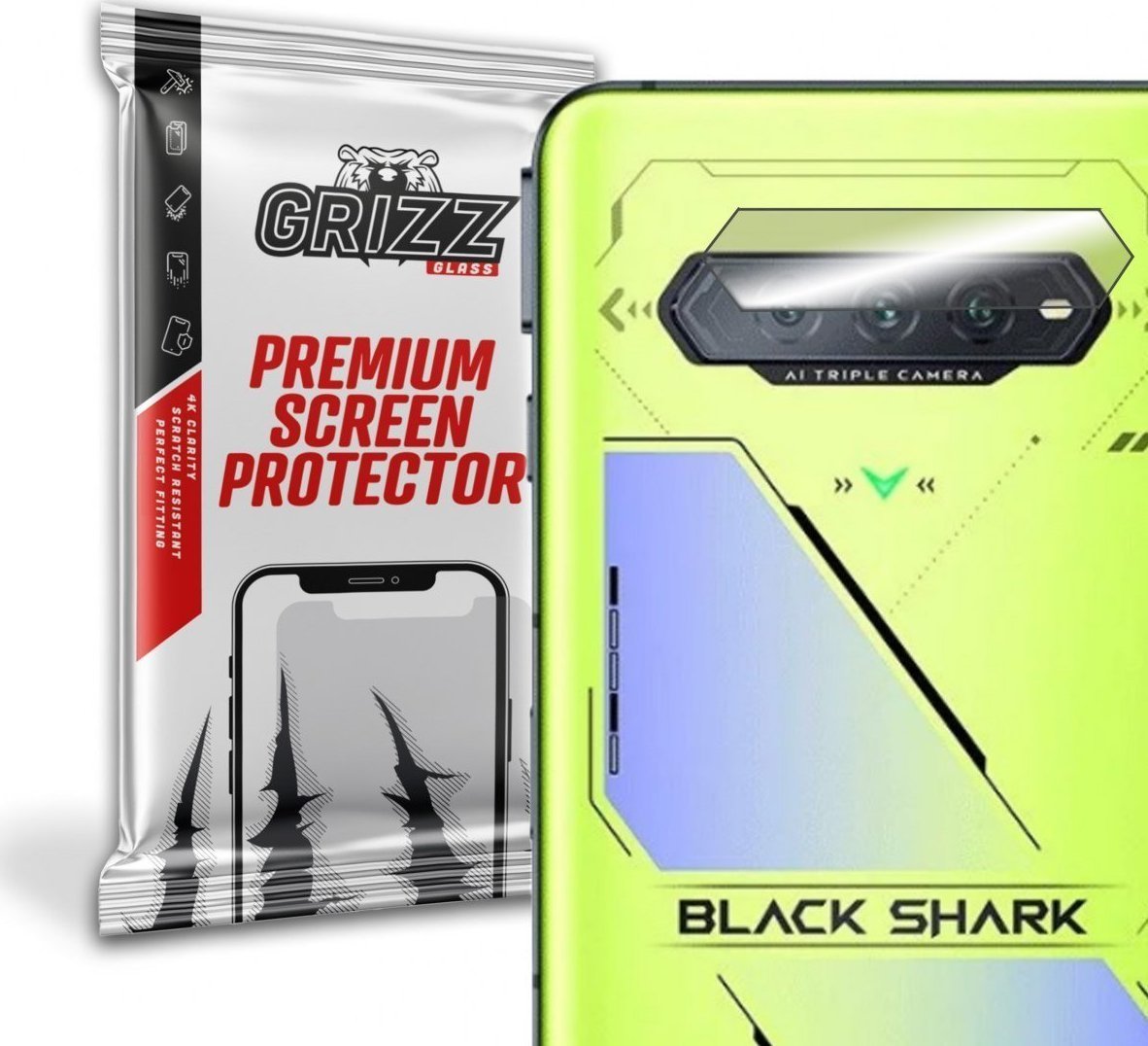 Set 2 folii protectie camera foto GrizzGlass HybridGlass pentru Xiaomi BlackShark 5RS, Transparent