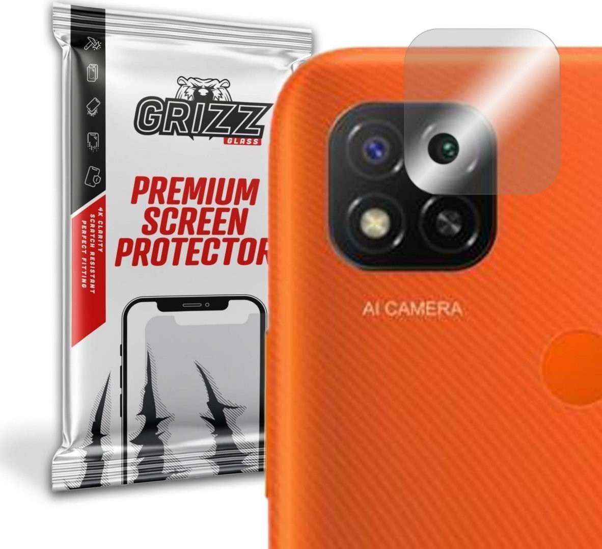 Folie de protectie camera foto, Grizz Glass, Sticla hibrida, Compatibil Xiaomi Redmi 9C, Transparent