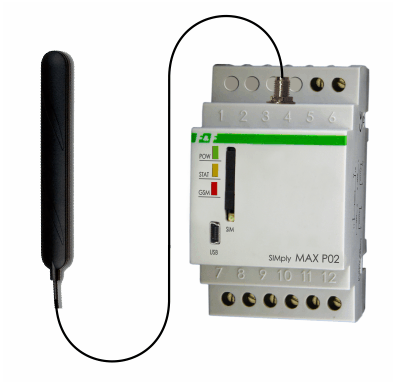 GSM la distanță releu de control CLIP 2xWY, 2xWE, control poarta contacte 230V AC 1NO DIN rail SIMPLYMAX-P02