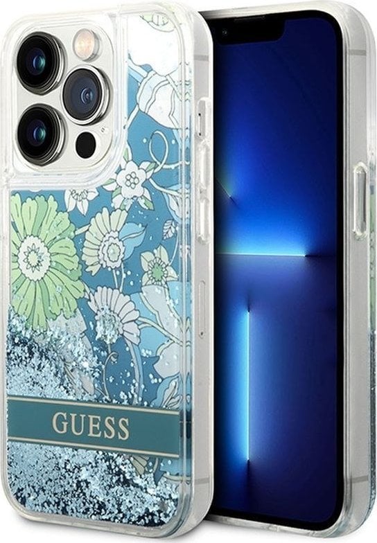 Guess Etui Guess Flower Liquid Glitter HardCase do iPhone 14 Pro zielone