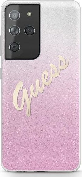 Husă Guess Guess GUHCS21LPCUGLSPI Samsung Galaxy S21 Ultra roz/roz Husă rigidă Glitter Gradient Script