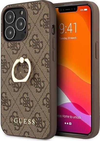 Guess Guess GUHCP13L4GMRBR iPhone 13 Pro / 13 6,1` brązowy/brown hardcase 4G with ring stand