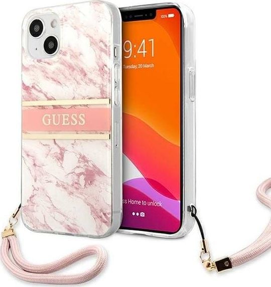 Guess Guess GUHCP13SKMABPI iPhone 13 mini 5,4` różowy/pink hardcase Marble Strap Collection