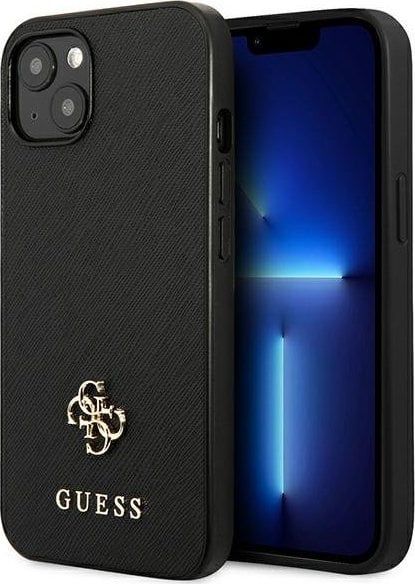 Ghiceste-ul din poloneza Guess GUHCP13SPS4MK telefon iPhone 13 mini 5.4 inch negru, carcasa dura Saffiano, logo metalic mic 4G.