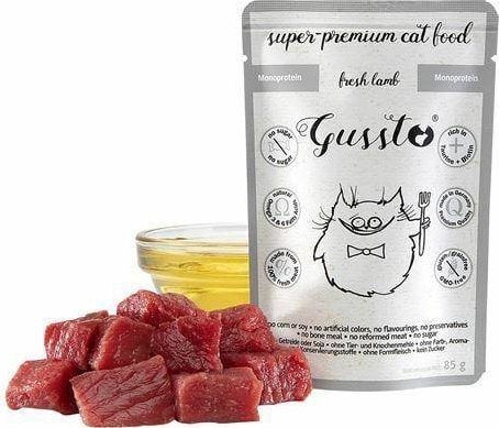 GUSSTO Gussto Pliculeț 85g Miel Proaspăt /8 Hrană pentru Pisici Cu Miel