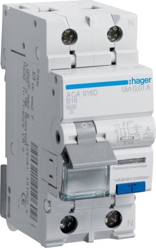 Hager întrerupător rezidual 2P 16A B 0,01A tip A (ACA916D)