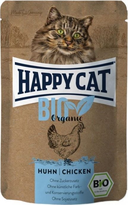 Happy Cat Bio Organic, hrana umeda pentru pisici adulte, pui, 85g, plic