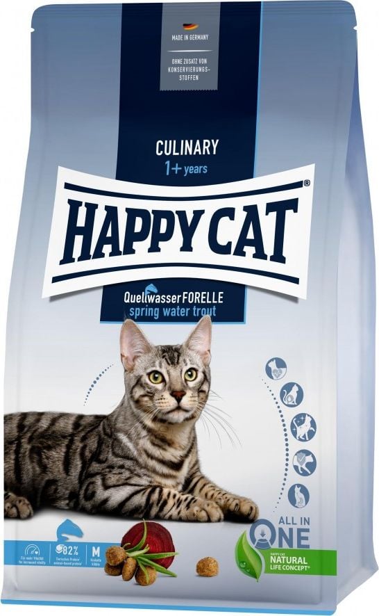 Happy Cat Culinary Spring Water Trout, hrana uscata, pentru pisici adulte, pastrav, fara pui, 4 kg, punga