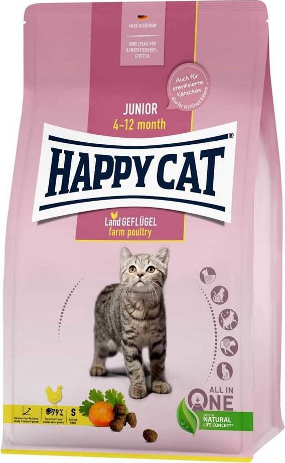 Hrana uscata pentru pisoi, HAPPY CAT Junior Country, cu pasari de curte 10 kg