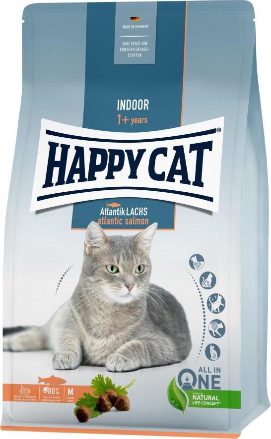Happy Cat Indoor Atlantic Somon, hrana uscata, pentru pisici adulte de interior, Atlantic Somon, 300 g, punga