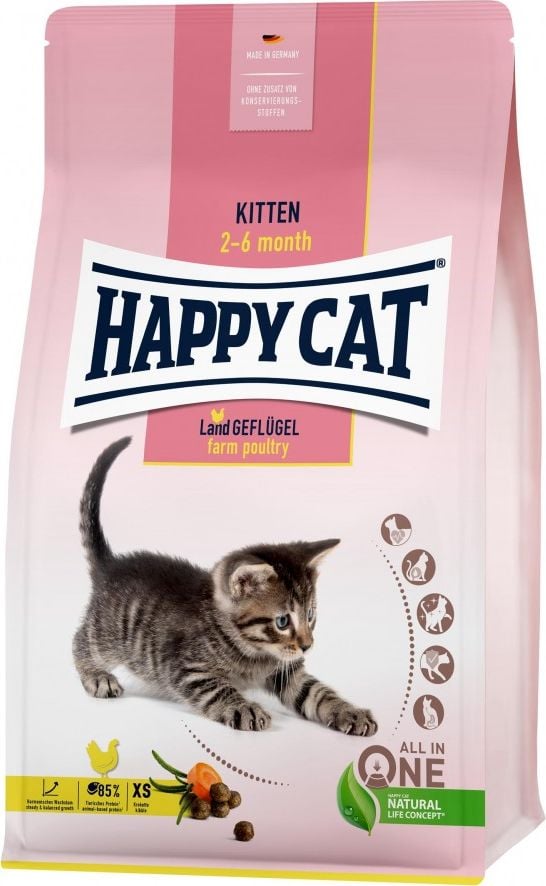 Happy Cat Kitten Farm Poultry, hrana uscata, pentru pisoi de 2-6 luni, pasare, 4 kg, sac