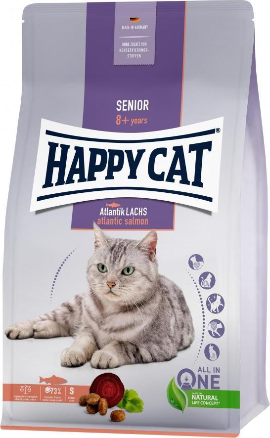 Happy Cat Senior Atlantic Somon, hrana uscata, pentru pisici peste 8 ani, somon atlantic, 1,3 kg, sac
