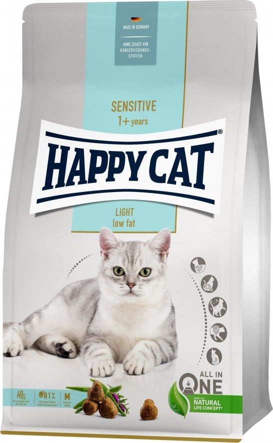 Happy Cat Sensitive Light, hrana uscata, pentru pisici adulte, sarace in grasimi, 10 kg, sac