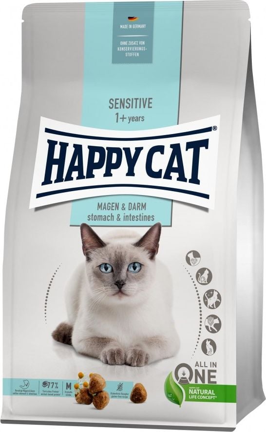 Happy Cat Sensitive Stomach & Intestines, hrana uscata, pentru pisici adulte cu sistem digestiv sensibil, 4 kg, punga