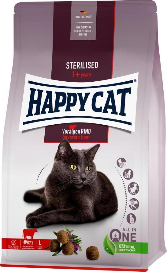 Happy Cat Carne de vită bavareza sterilizată, hrană uscată, pentru pisici sterilizate, carne de vită bavareza, 1,3 kg, pungă