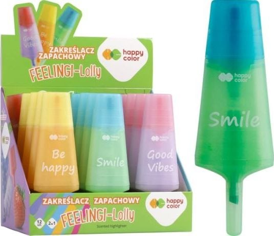 Happy Color Highlighter Feelingi - Acadele, parfumat, 2 în 1, amestec de culori, 12 bucăți într-un afișaj, Happy Color Happy Color