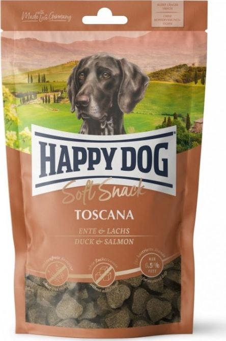 Happy Dog Soft Snack Toscana, gustare pentru câini adulți, rață și somon, 100g, plic
