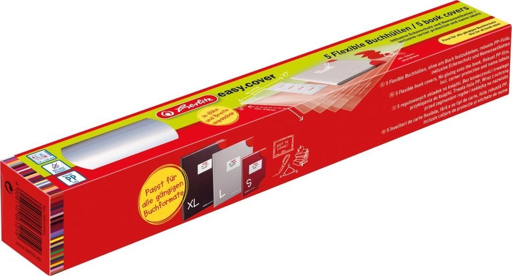 Invelitori ajustabile pp easy cover, Herlitz, dimensiune 585x340 mm, 24 colturi + 5 etichete, set de 5 bucati in cutie de carton