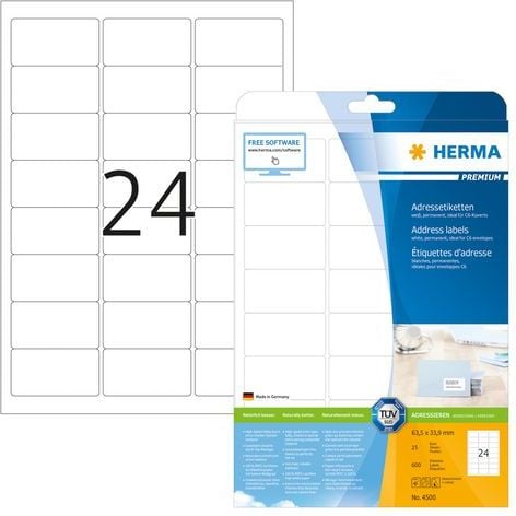 Herma Addresssetiketten Premium A4 63,5 x 33,9 mm 600 St. (4500)