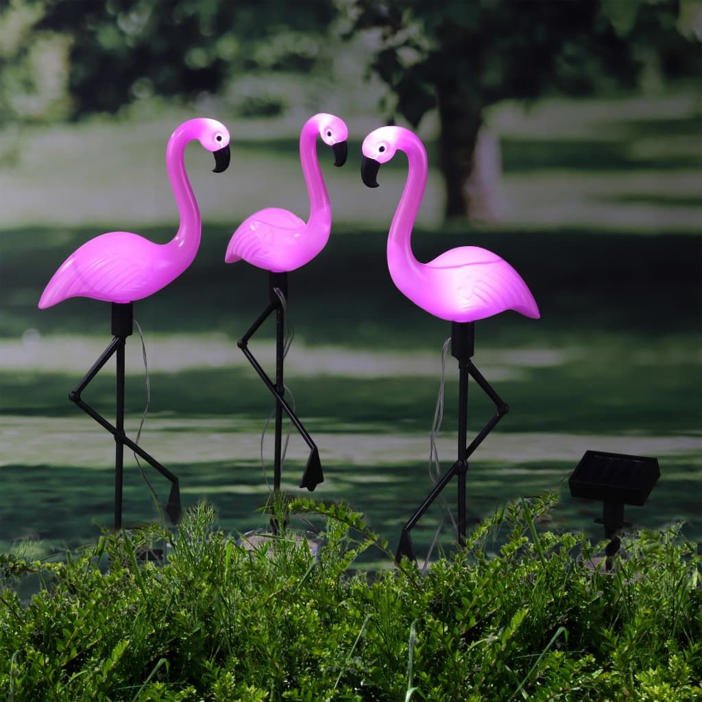 HI HI Lumini solare LED de gradina in forma de flamingo, 3 buc.