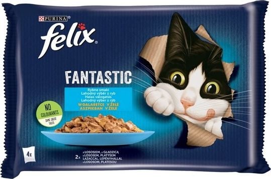 Hrana pentru pisici Felix Fantastic Multipack, Somon si Dovlecei, Pastrav si Fasole verde, 4x85g