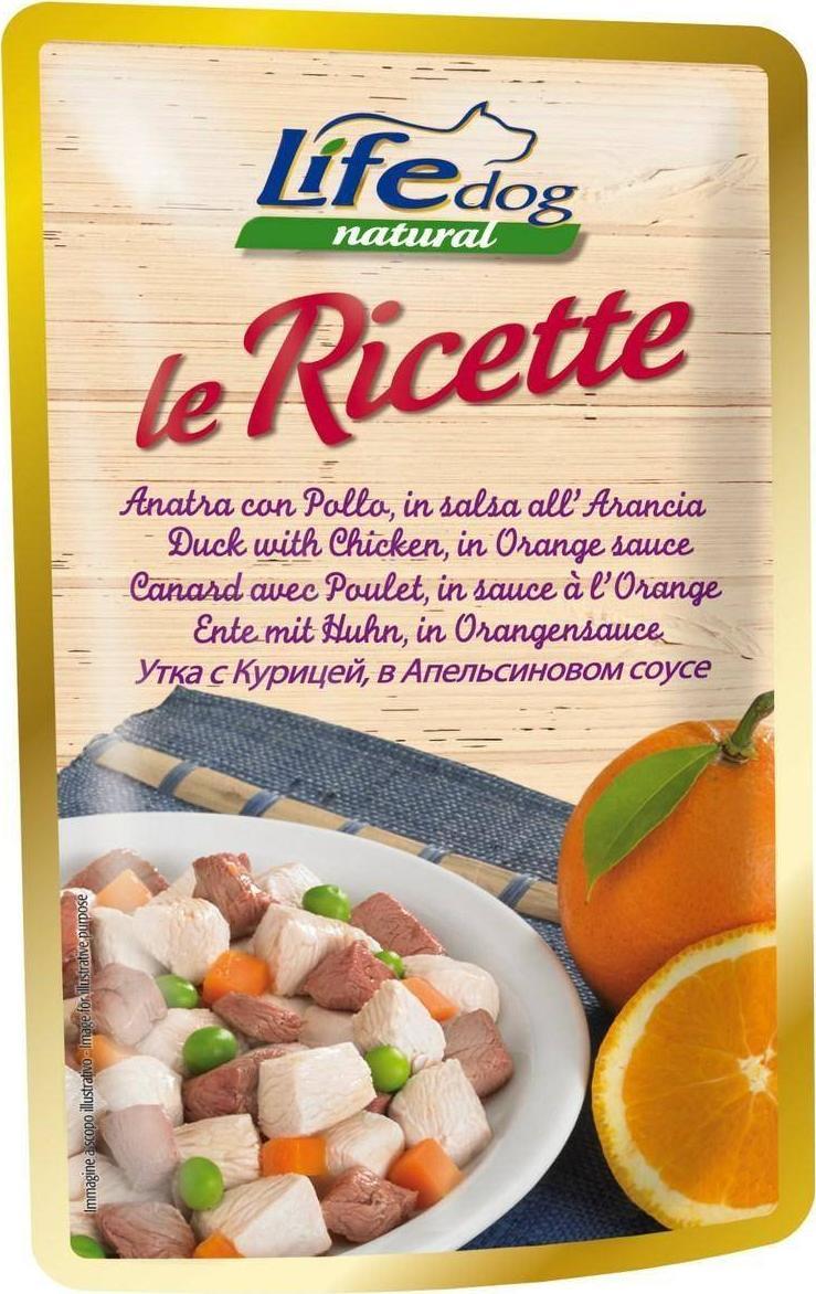 Hrana umeda pentru caini Life Le Ricette, Pui, Rata si Portocale, 95 g