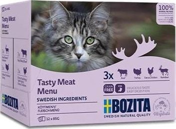 Hrana umeda pentru pisici, Bozita, Vita/Curcan/Pui/Ren, 12x85 g
