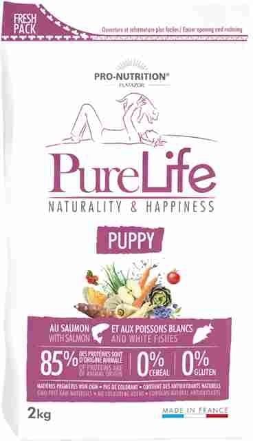Hrana uscata grain free pentru catei si femele gestante, Flatazor PureLife Puppy, cu somon si peste alb, 2 kg