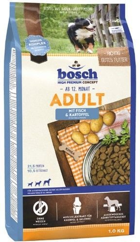 Hrana uscata pentru caini adulti, Bosch Adult Fisch &amp; Potato, cu peste si orez 1 kg