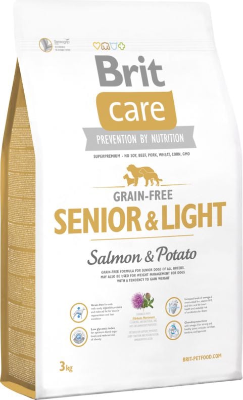 Hrana uscata pentru caini Brit Care, Grain-free, Senior, Somon & Cartof, 3Kg