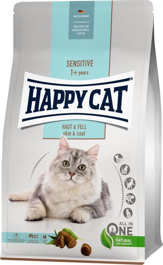 Hrana uscata pentru pisici adulte cu probleme dermatologice HAPPY CAT Sensitive Hair & Skin, 4 kg