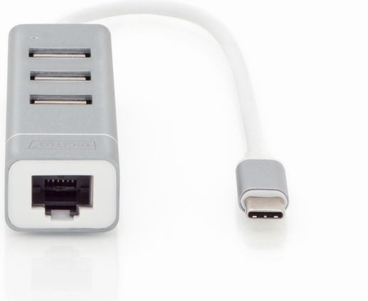 Hub-uri - HUB USB 2.0, 3 porturi, Type C, port LAN, Digitus