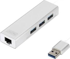 HUB USB 3.0, 3 porturi, + 1 port Gigabit LAN, Digitus