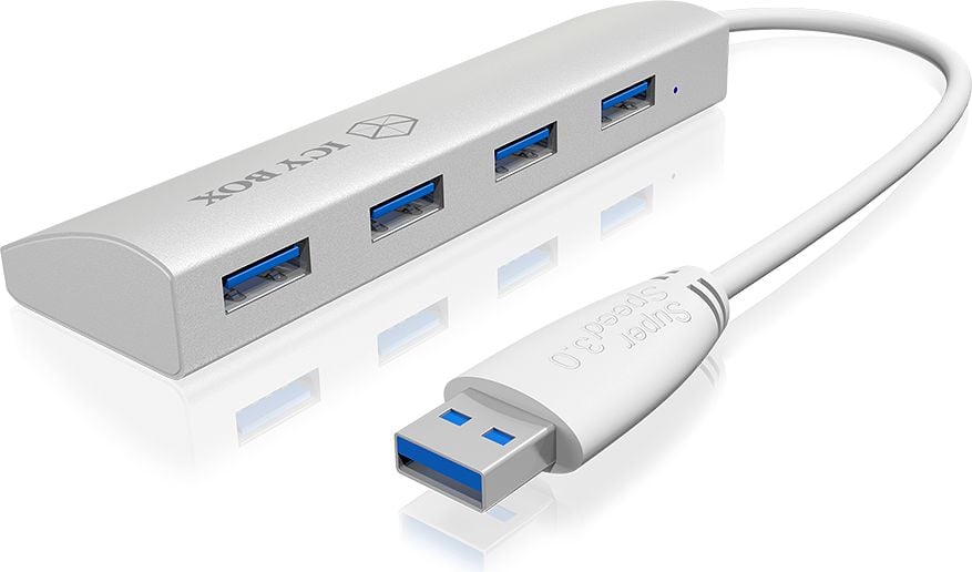 Hub USB 3.0 IcyBox cu 4 porturi, argintiu