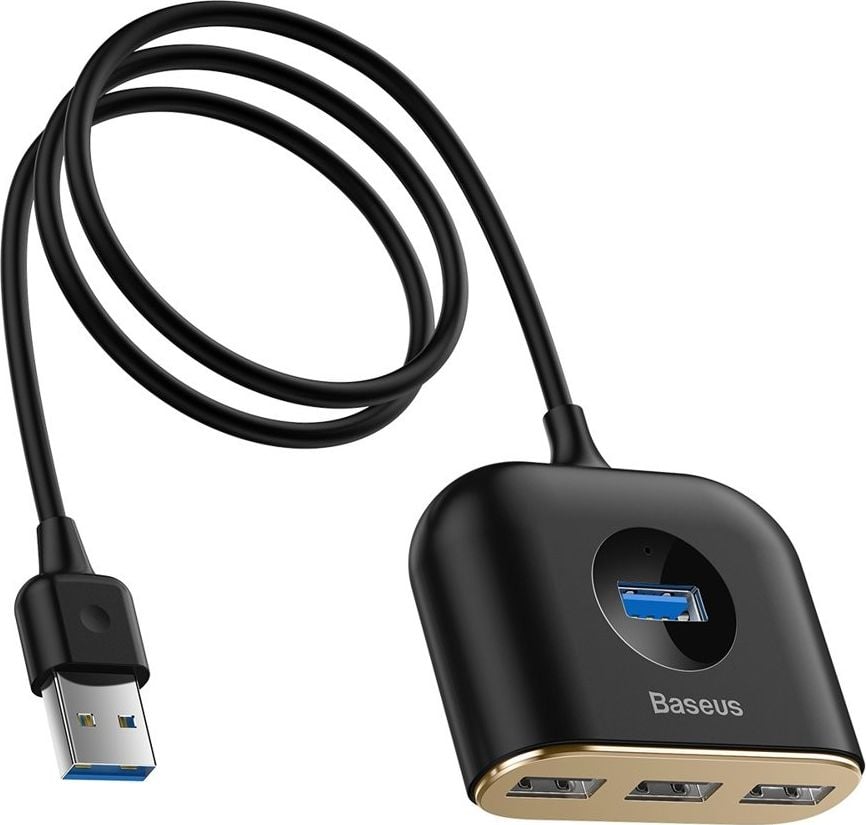 Hub-uri - Adaptor USB Baseus Square round 4 in 1 USB HUB Adapter(USB3.0 la USB3.0*1+USB2.0*3) 1m Black (CAHUB-AY01)