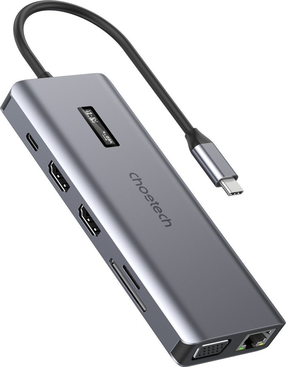 HUB USB Choetech Adapter 12w1 Choetech HUB-M26 USB-C do USB-C+ USB-A+ HDMI+ VGA+ AUX+ SD+ TF (szary)