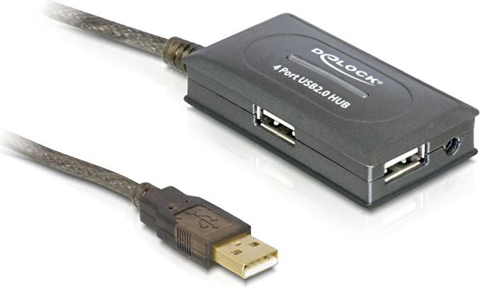 Hub-uri - Cablu prelungitor activ USB 2.0 (A T-M) 10 m, cu Hub 4 porturi, Delock 82748