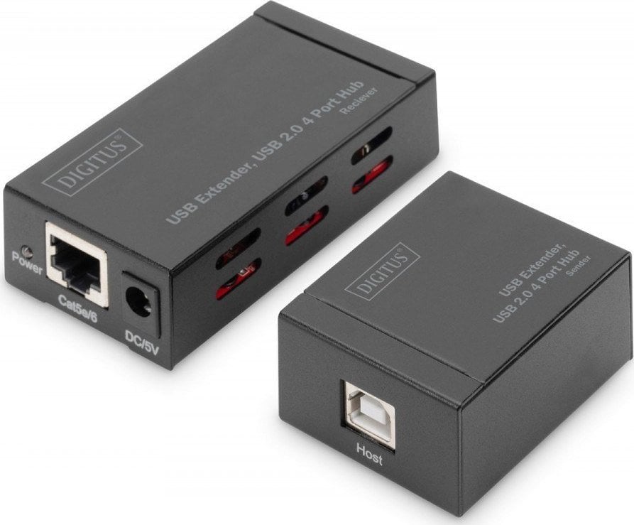 Hub-uri - HUB USB Digitus Extender/Extender HUB 4 porturi USB 2.0 prin pereche răsucită cat. 5e/7, până la 50 m