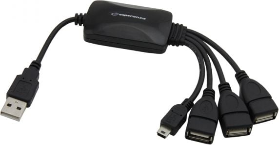 Hub USB 2.0 cu 4 porturi, 1 port microUSB, Esperanza